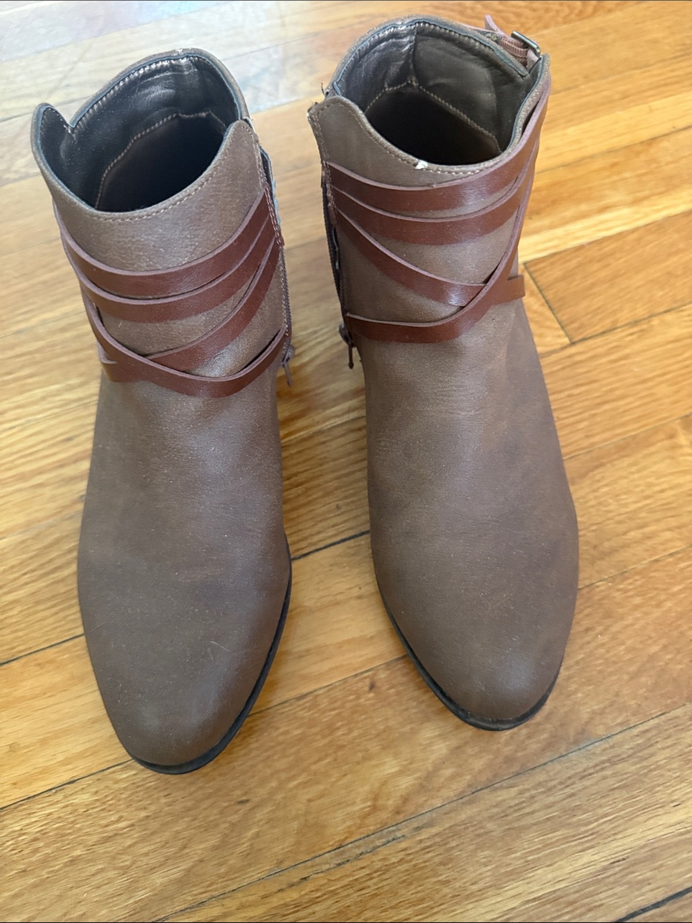 Women's Brown Ankle Boots with Wrap Detail